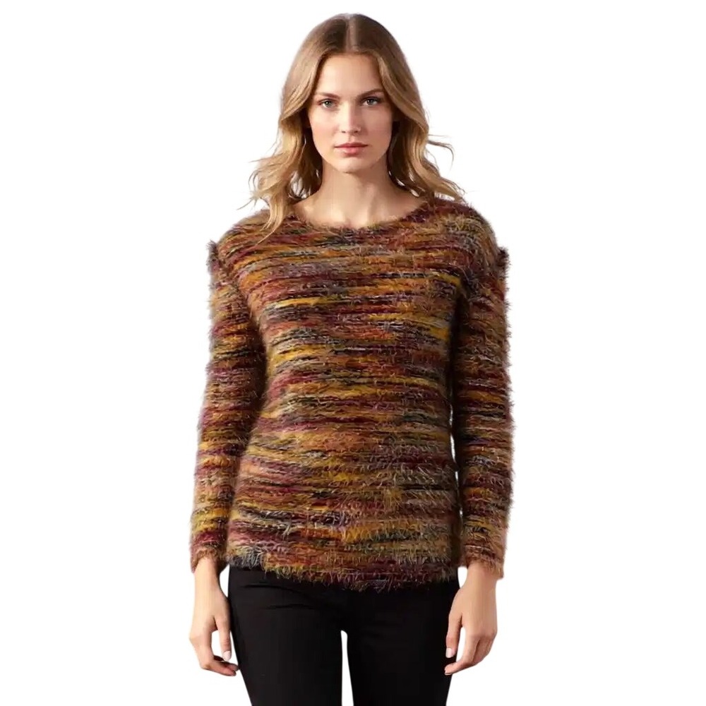 Tribal Womens Eyelash Knit Sweater MultiColor Striped Long Sleeve  XS NWT